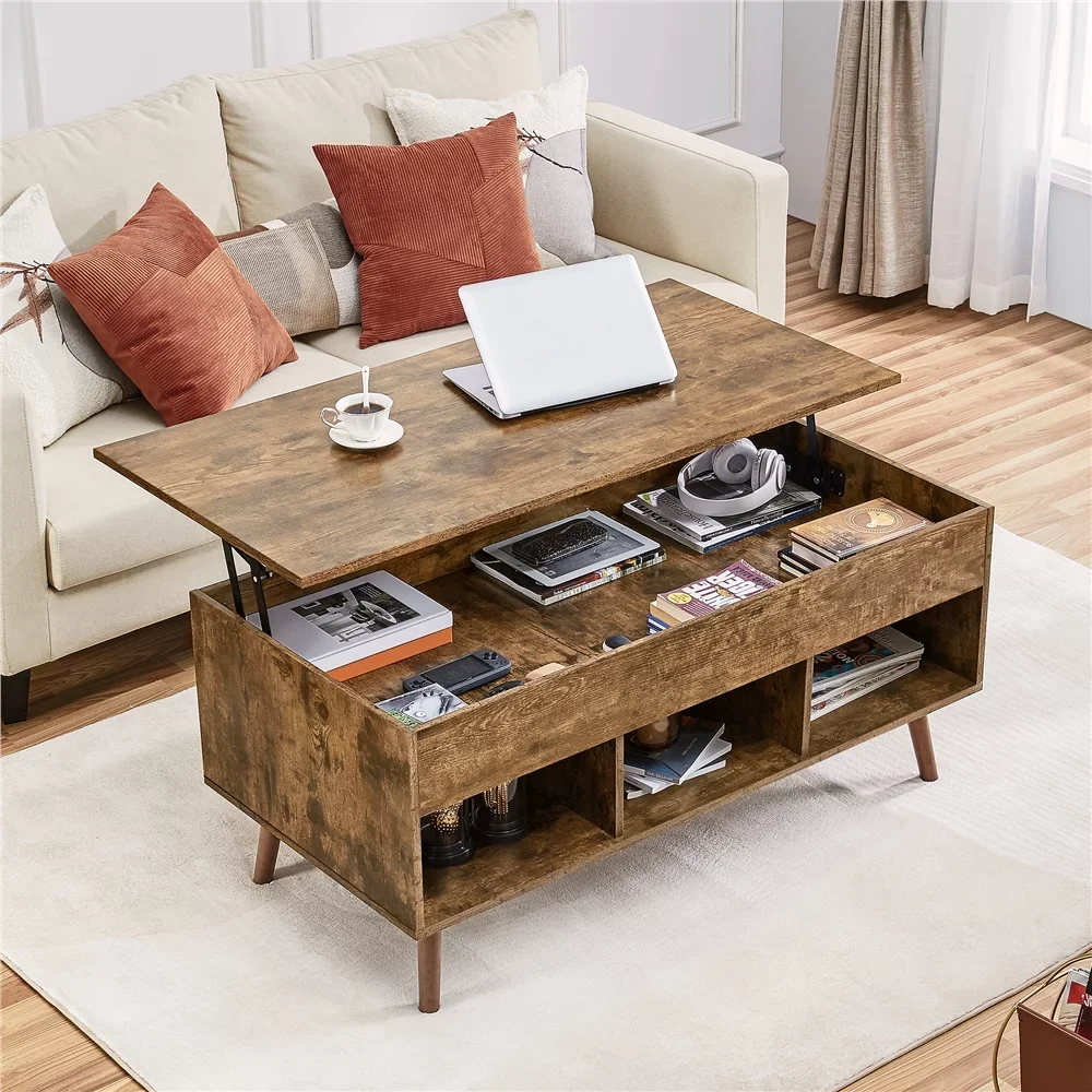 

Wooden Mid Century Lift-Top Coffee Table, Rustic Brown Living Room Table Tea Table Center Table for Living Room