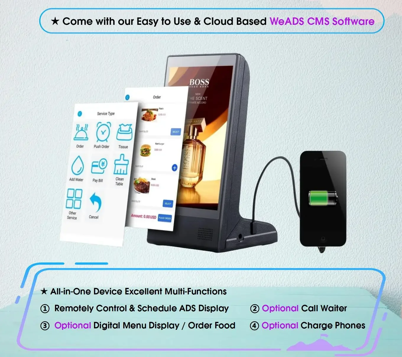 FYD-898 L-образный ресторан-бар умный маленький ЖК-дисплей Android Wi-Fi удаленный монитор
