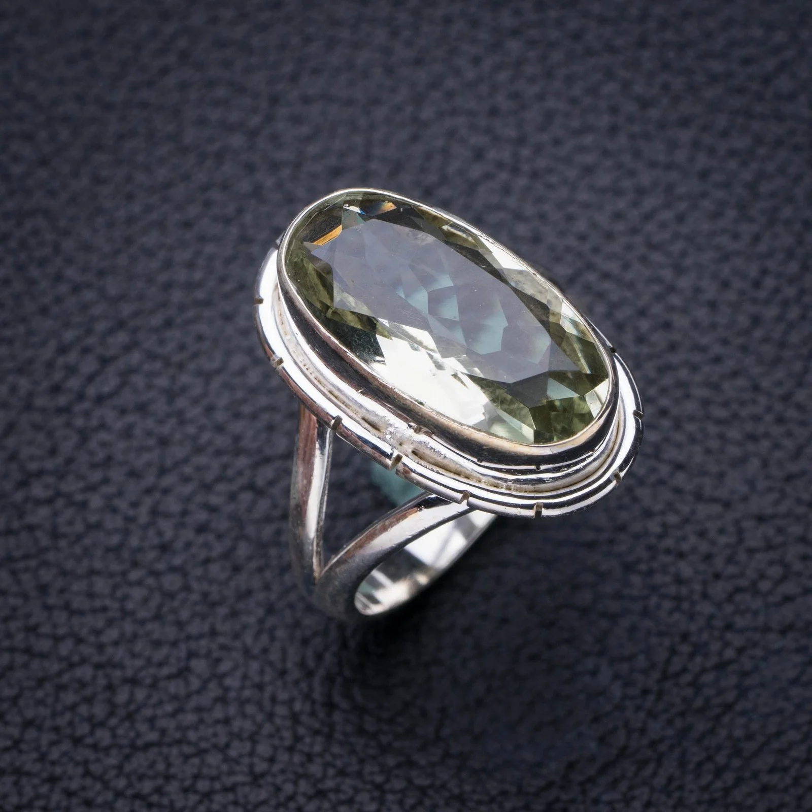 

StarGems Natural Green Amethyst Handmade 925 Sterling Silver Ring 7.5 E8393