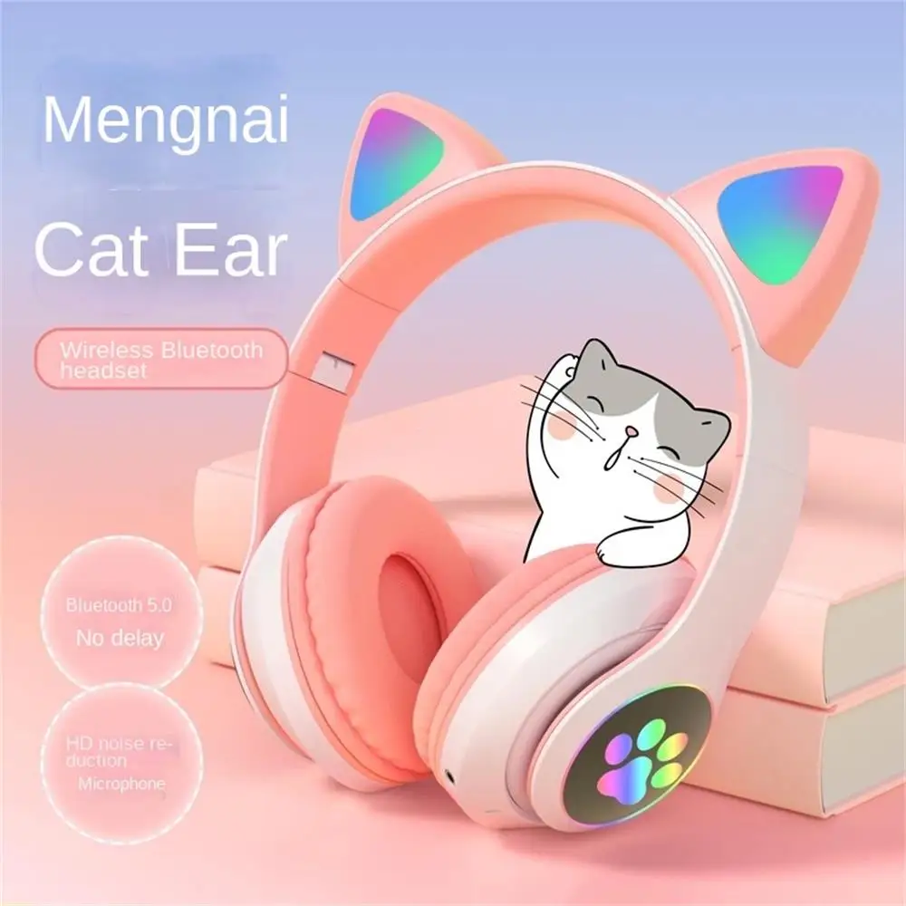 

AKS-28 Cat Ear Wireless Bluetooth Earphones Head-Mounted Bilateral Stereo Home Game Heaphones RGB Light With Microphones 400mAh