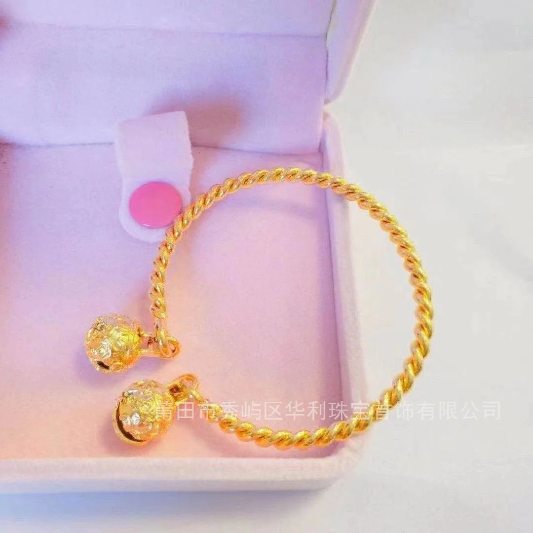 

Copper Copy 100% Real Gold 24k Women's Opening Fried Dough Twist Smooth Jewelry Bell Bracelet