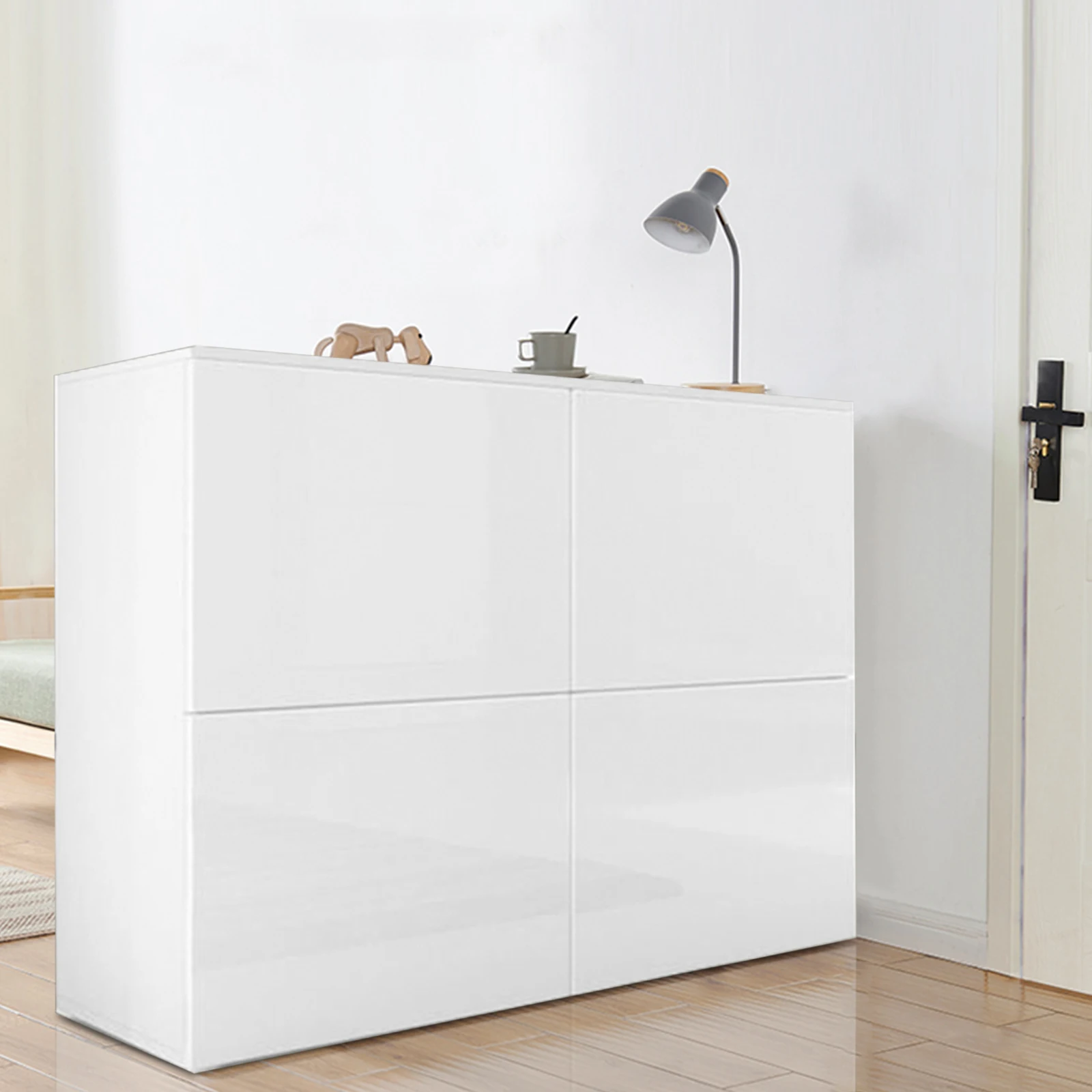 

Storage Cabinet Soft Living Room Table High Gloss Coffee Table White & 4 Drawers