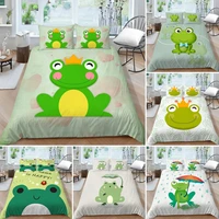 cartoon frog duvet cover set reptile animal themed bedding set cute green frog comforter cover for kids teens boy