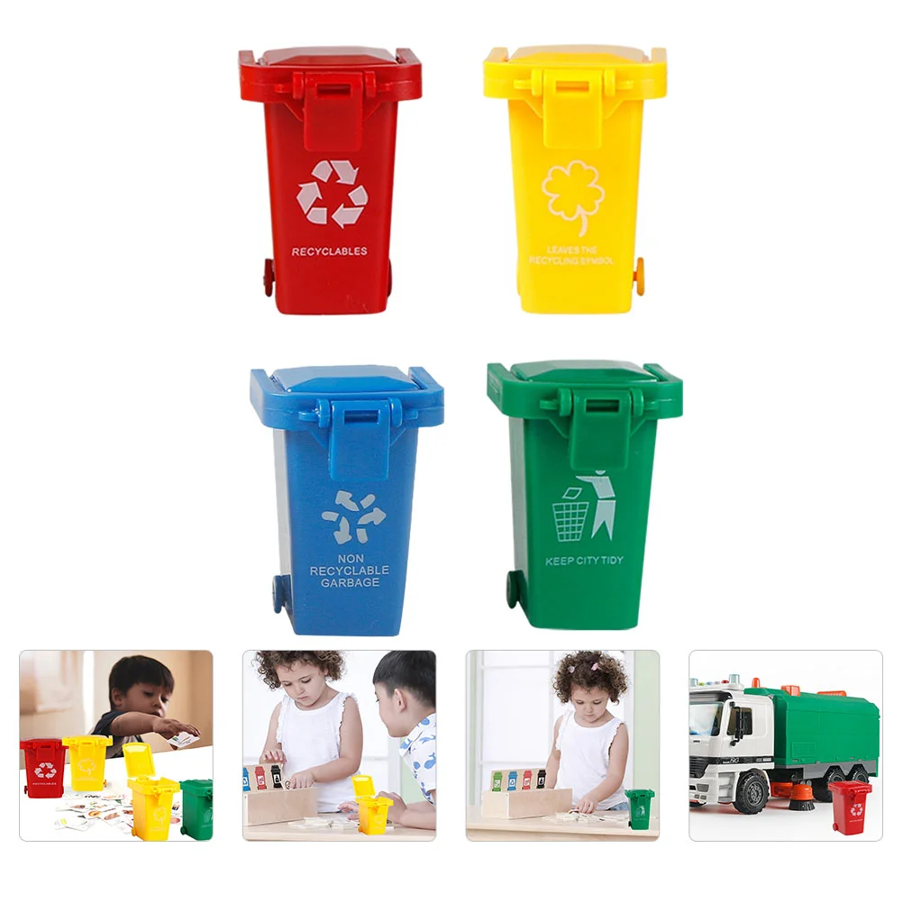 

4 Pcs Mini Trash Can Car Sorting Toy Ashtray Kids Cognition Plaything Garbage Plastic Toddler