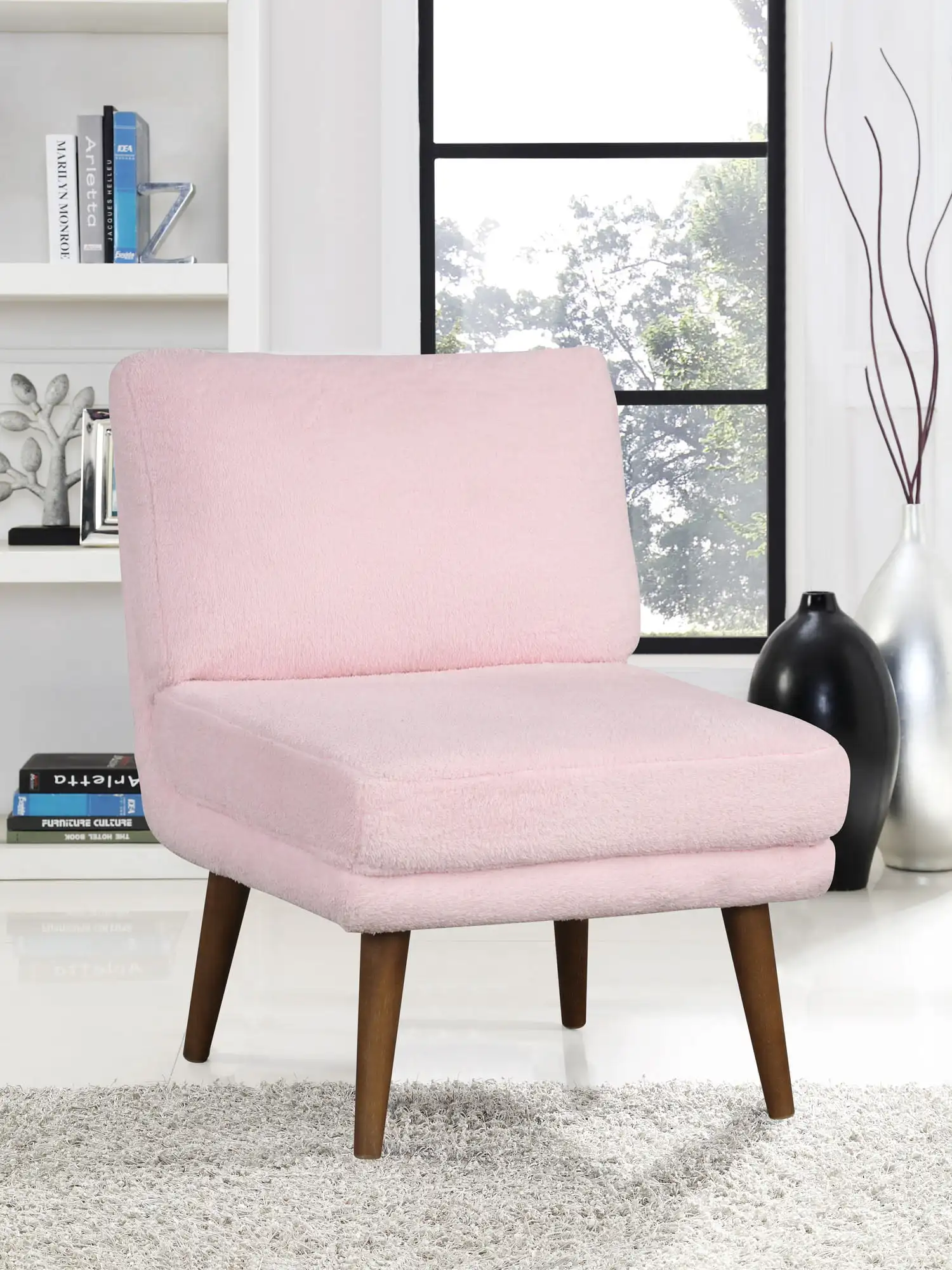 

Ember Interiors Dakari Glam Lounge Chair, Pink Fabric lounge chair chairs for bedroom Pink Chair