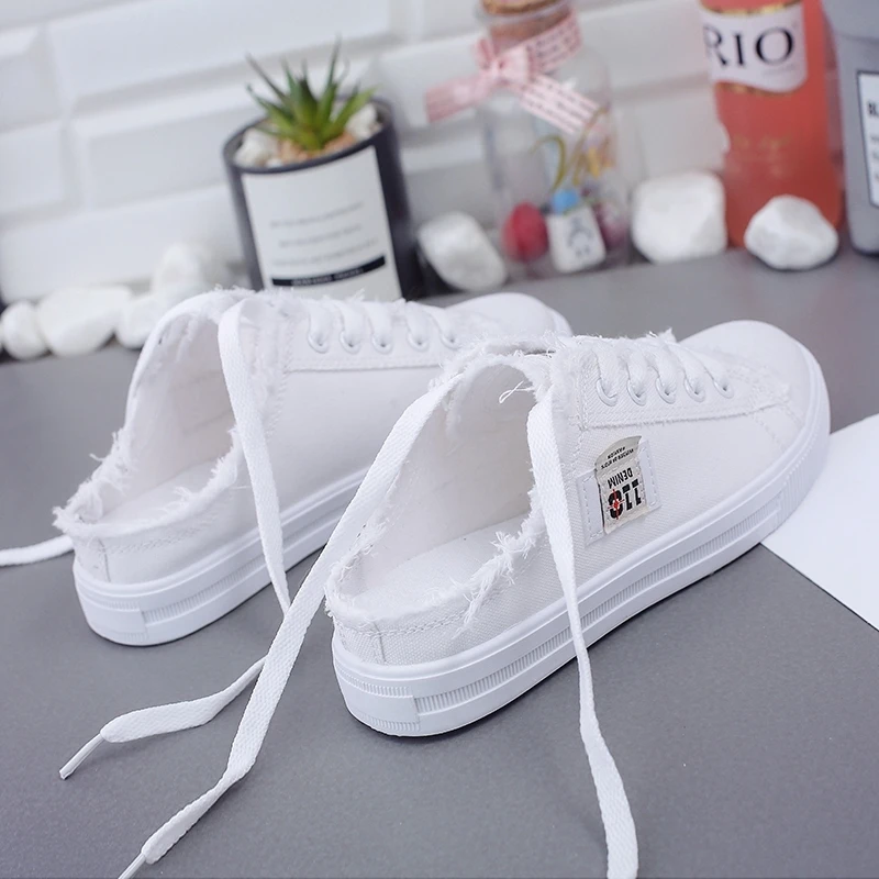 New 2023 Summer Women Canvas Shoes Flat Sneakers Women Casual Shoes Low Upper Lace Up White Shoes Fashion zapatillas mujer