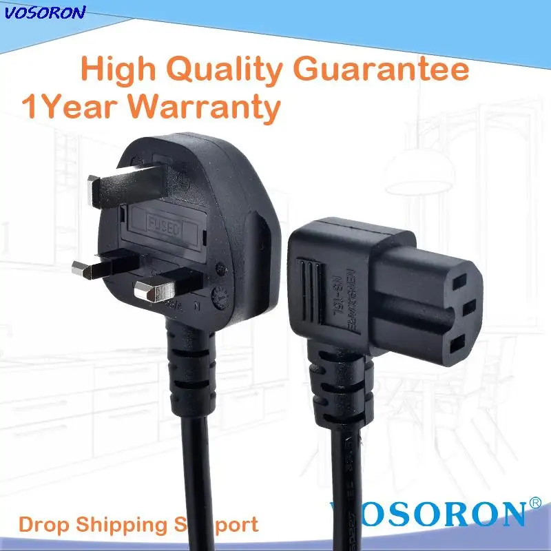 Удлинительный кабель с левым углом IEC320 C15 в UK BS1363, 3G1.0mm PDU стандартный шнур питания переменного тока 13A 250V