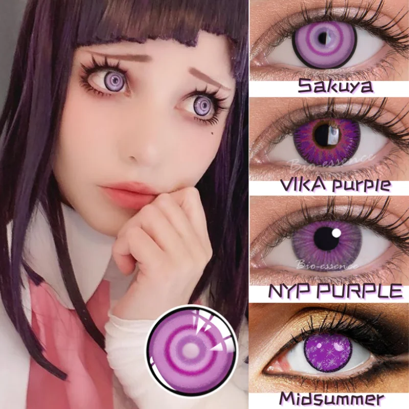 Bio Essence Contact Lenses Cosplay Anime Pupils Color Contact Lenses For Eyes 1 Pair Purple Halloween Graduated Contact Lenses