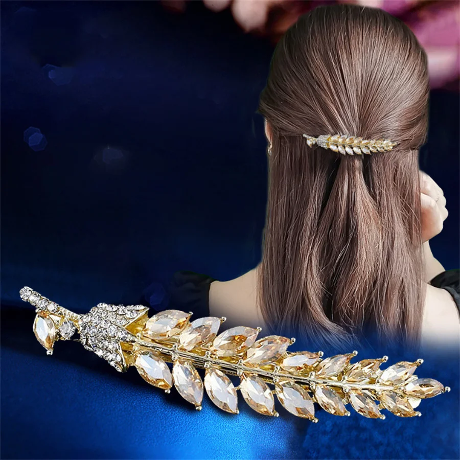 Crystal Leaf Hairpins Hair Clips For Women Girls Jewelry Bridal Wedding Hair Accessories