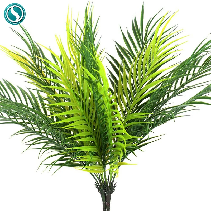 

20"Artificial plant home decoration palm tree leaves 9 fork fake palm 1 bunch tropical green plant fern jungle plant Decor Grass