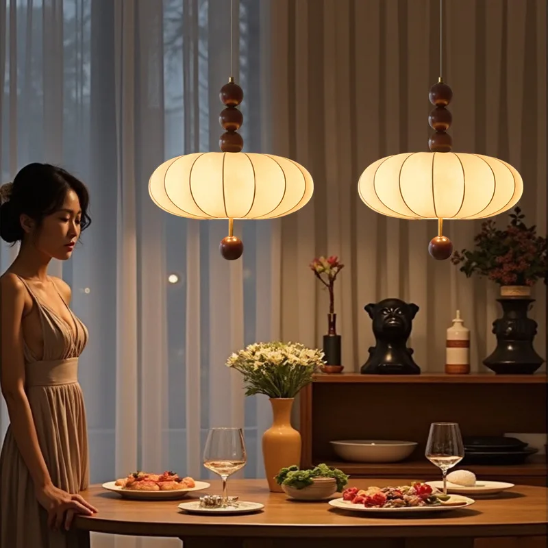 Винтажный подвесной светильник середины века ретро шелковый для гостиной