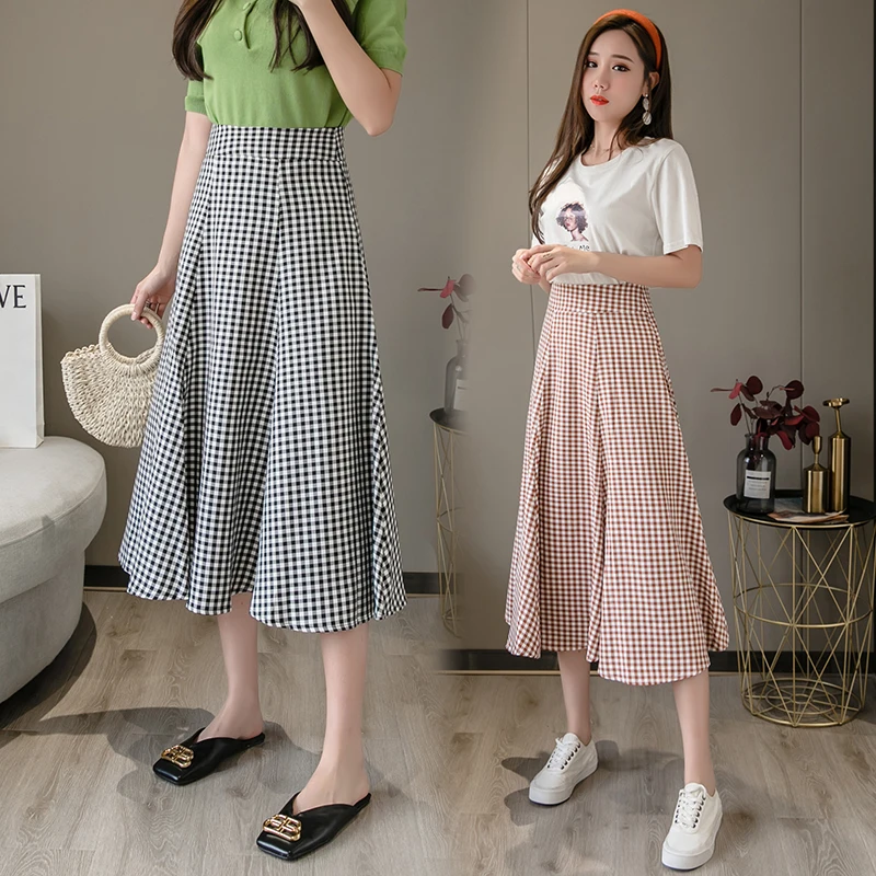 

Spring Plaid Big Swing A-line Skirt Women High Waist Plus Size Casual