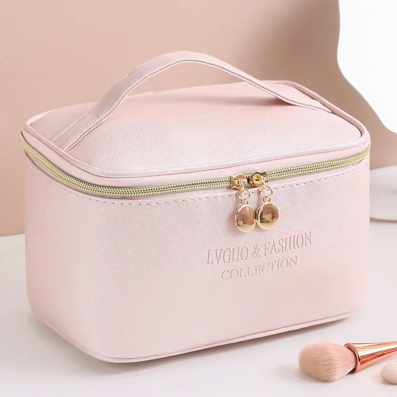 Pink Portabla Travel Cosmetic Bag Large Capacity  Makeup Brush Organizer Bag Women Storage Case