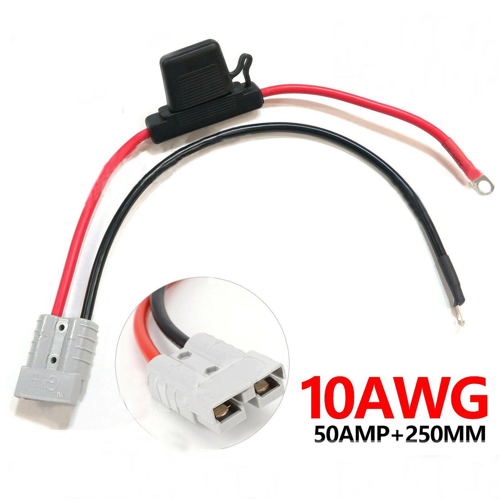 

50 AMP to 8mm Lugs Connectors Anderson Style Lead Medium 50A Fuse Tool Power Charger Battery Electronic Accessories