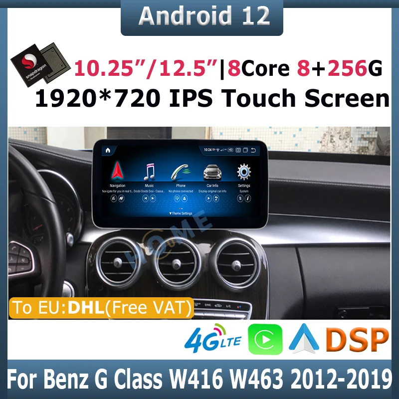 

Snapdragon Android 12 8+256G 12.5/10.25inch Car Multimedia Player for Mercedes Benz G Class W461 W463 216 2017 2018 2019 Carplay