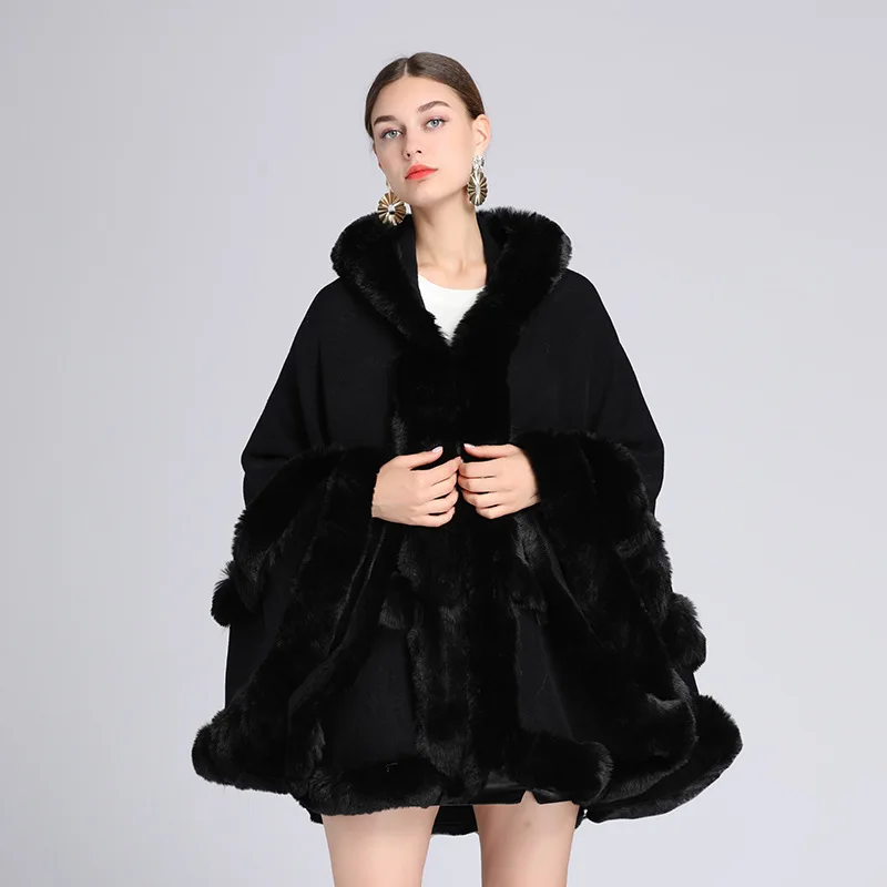 2022 Winter New Women Leopard Print Woolen Coat Fur Collar Shawl Cloak Loose Large Size Plus Velvet Warm Coats Female Clothing
