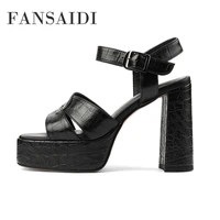 fansaidi summer fashion womens shoes new sexy suede genuine leather chunky heels consice waterproof sexy block heels sandals