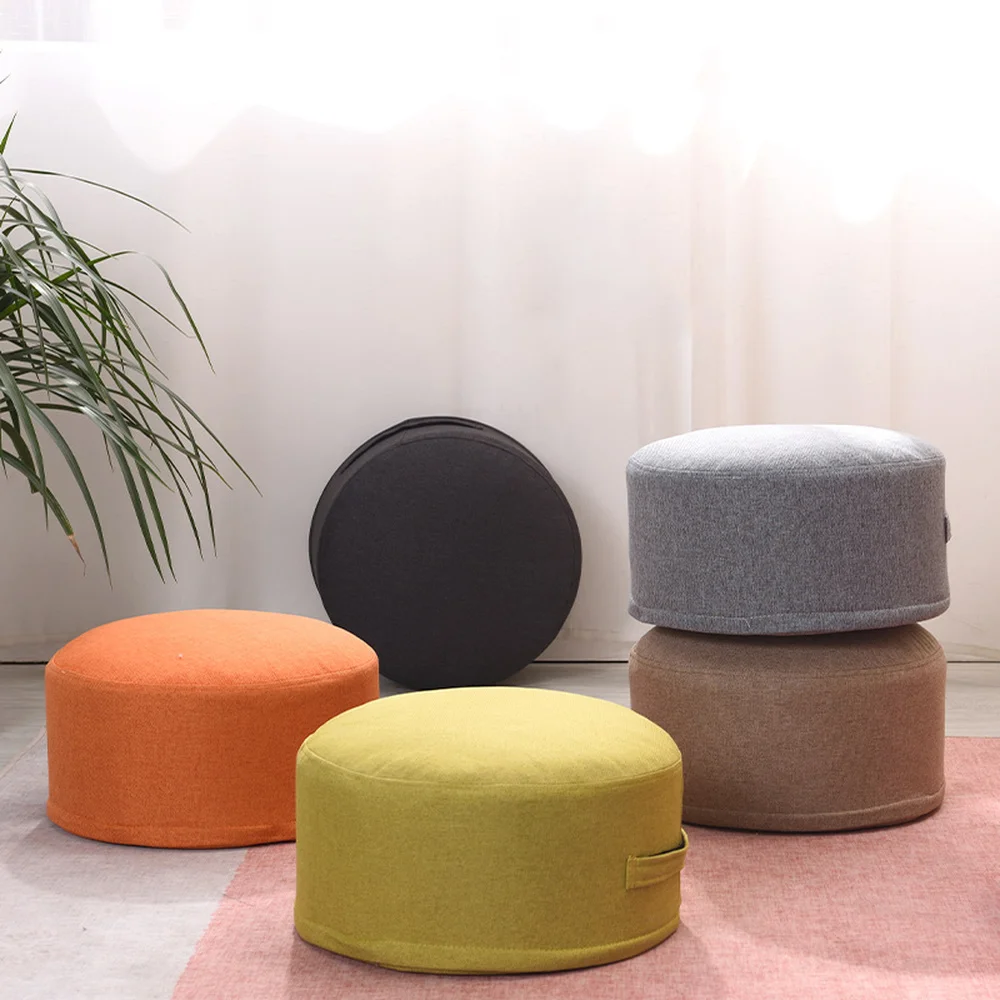 Floor Sitting Cushion Footstool, Round Seating Sofa Pouf Foot Leg Rest Step Stool Ottoman Pillow Chair with Removable Cover