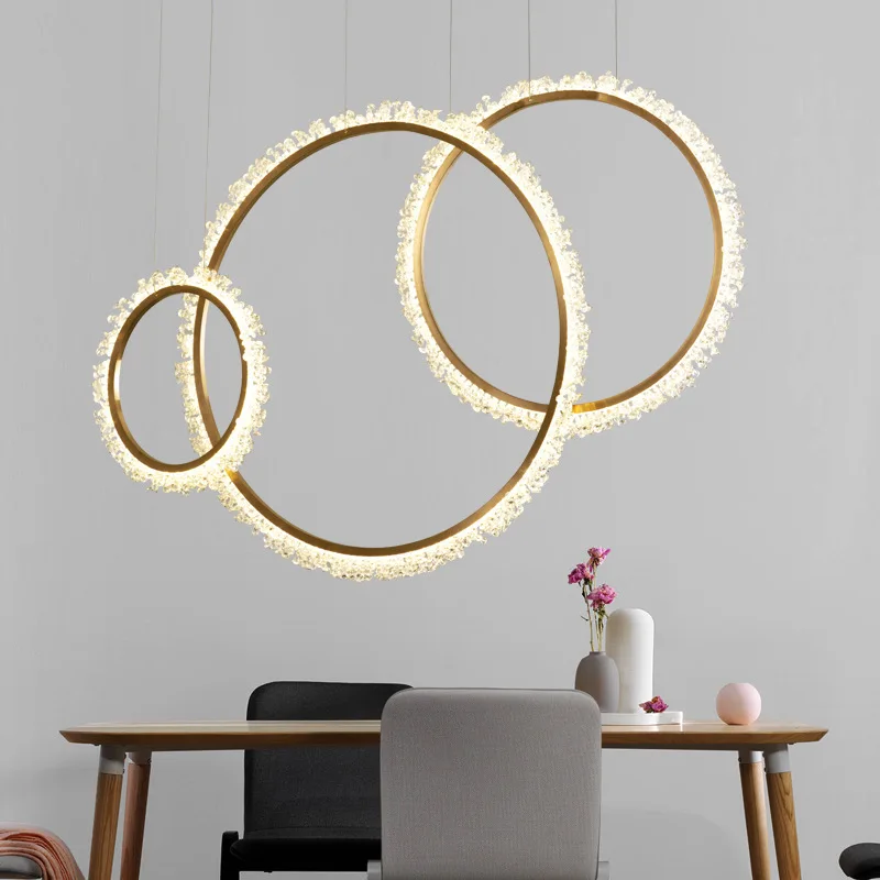 

Art Led Chandelier Pendant Lamp Light Room Decor New Design Round Crystal Stainless Drawing Table Circular Exhibition Hall