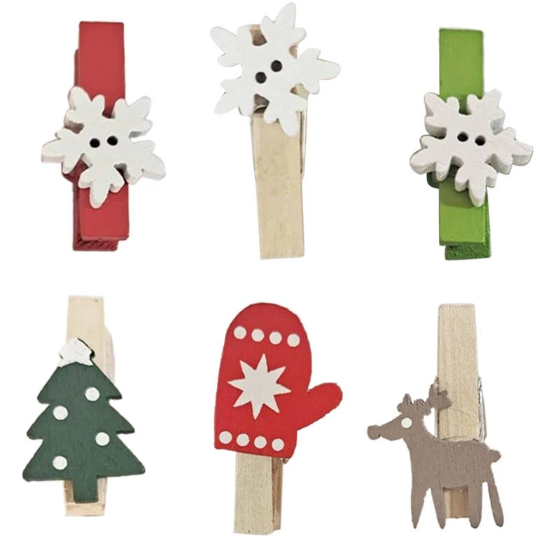 

Новинка 100 шт. Рождественская нашивка мини деревянная Экологически чистая мультяшная нашивка деревянный зажим Рождественская серия деревя...