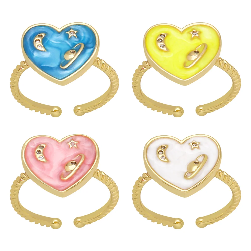 

OCESRIO Enamel Heart Rings for Women Copper Gold Plated Zircon Adjustable Open Ring Fashion Jewelry Party Gift rigq32