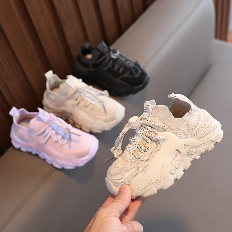 

2022 Spring and Autumn New Children's Breathable Non-slip Sneakers A Pedal Girls Old Shoes Boys Flying Woven Running Shoes