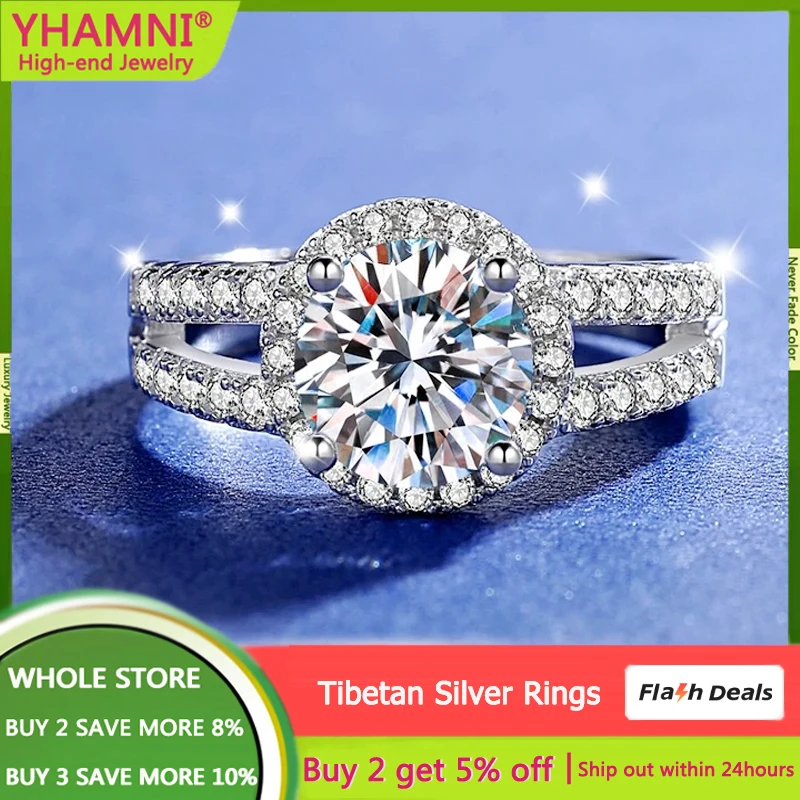 

2ct Original Certified White Tibetan Silver Rings with Credentials Wedding Band Round Clear Cubic Zircon Rings Jewelry for Women