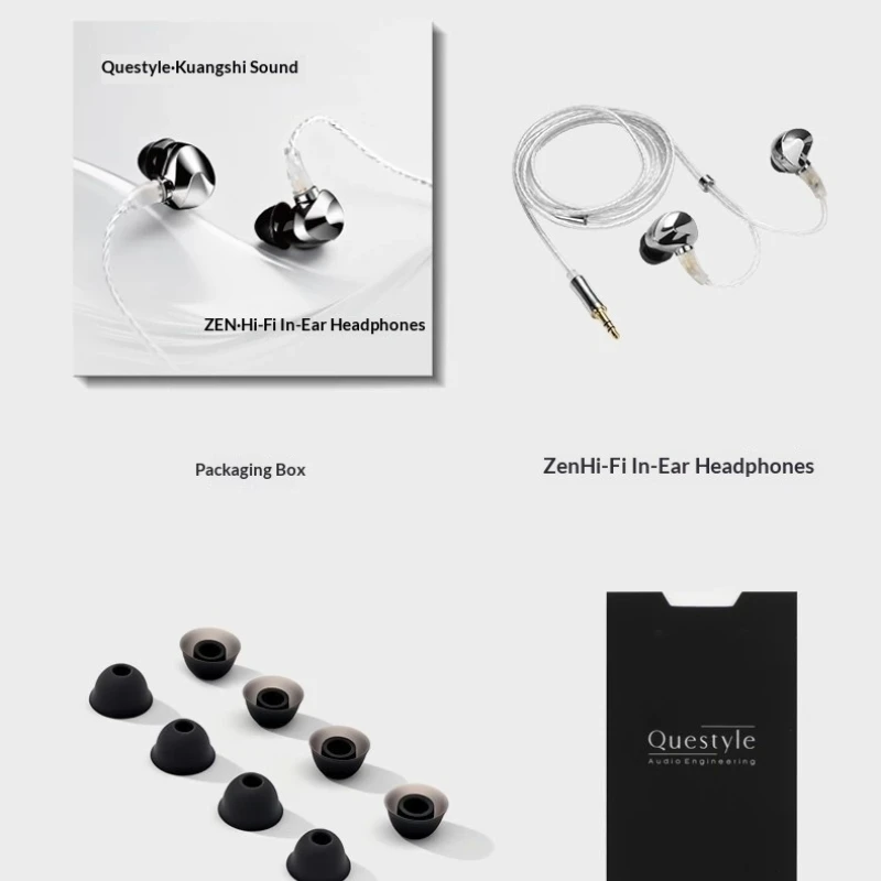 Наушники Questyle ZEN In-Ear HiFi с проводным подключением, динамической балансной арматурой и диафрагмой из композитного волокна, интерфейс 3,5 мм, аудиофильские наушники (art.: 3920db2f8a47e) - 3920db2f8a47e
