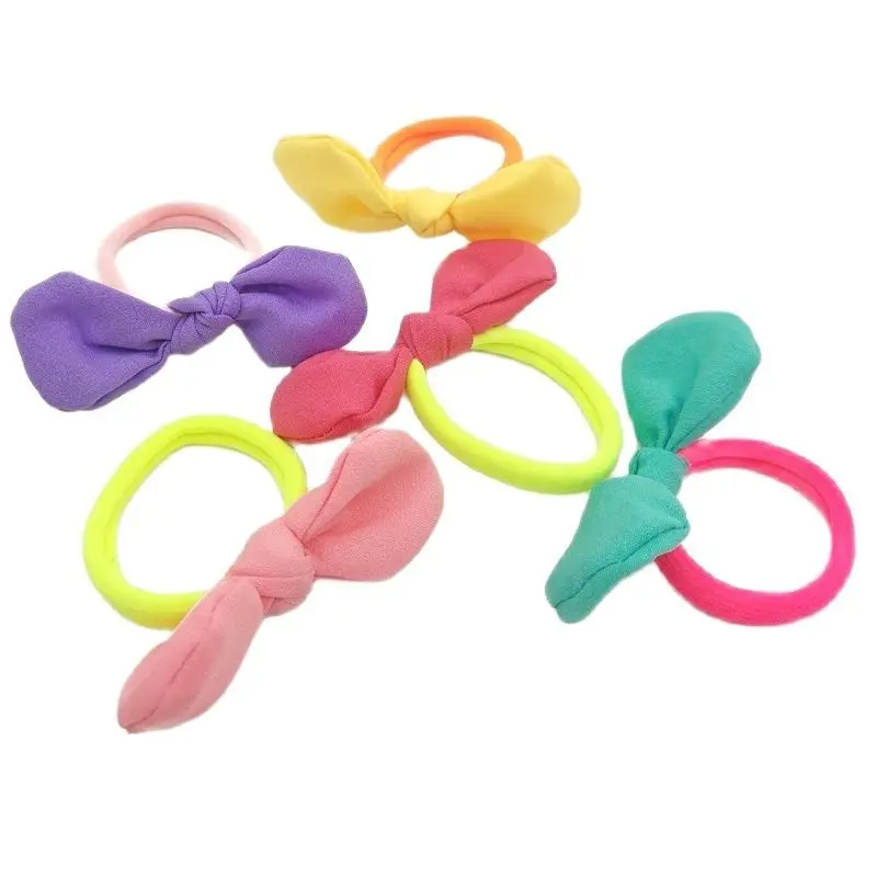 

5PCS Girls Headwear Mix Color Bow Elastic Gum Rabbit Ears Hair Accessories Ponytail Holder Rubber Bands Ropes