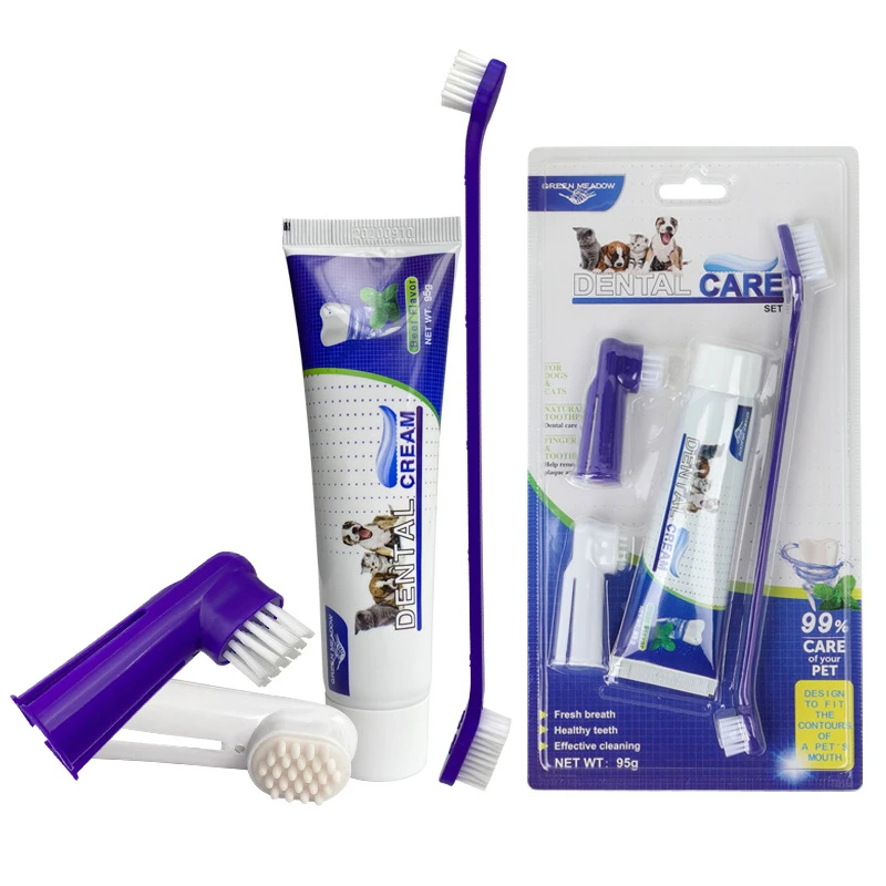 

Vanilla Dog Toothbrush Toothpaste Set for Teeth Cleaning Beef Cat Toothpaste Finger Toothbrush Tongue Cleaning Pet Accessories