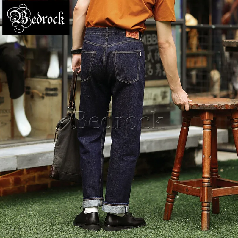 MBBCAR 14oz embryonic cloth official washed desizing cattle jeans for man heavy deep blue raw denim slim straight pants 7403