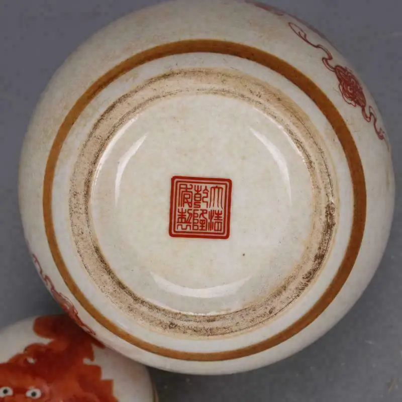 Китайский старый фарфор пастельная картина льва горшок резервуар для хранения