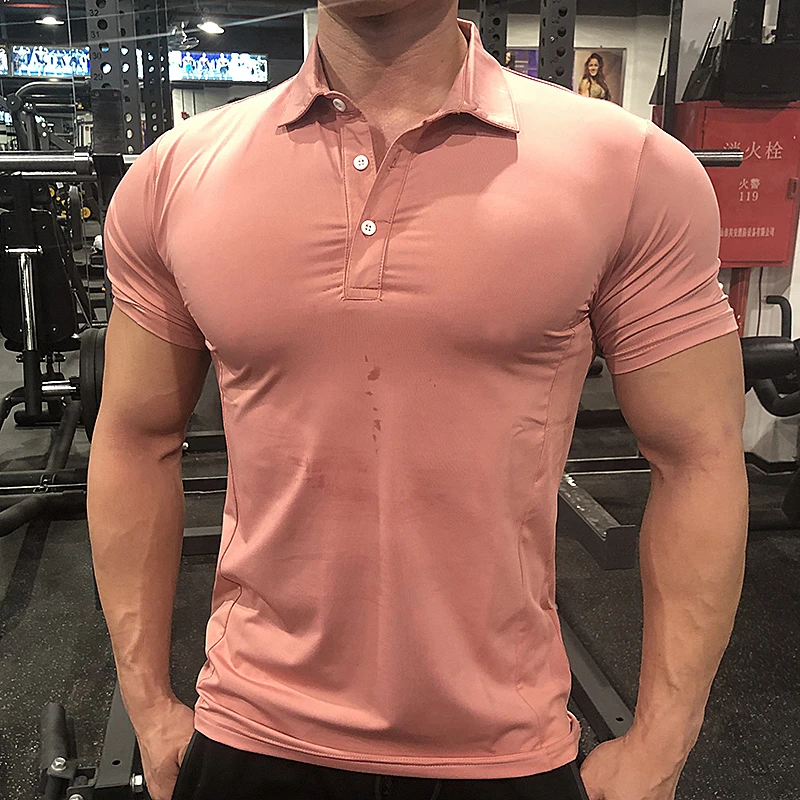 

Summer Men Polo T-shirt Gym Running Training Fitness Bodybuilding Casual Sport Top Quality Cotton Short Sleeve Male Tops Tees