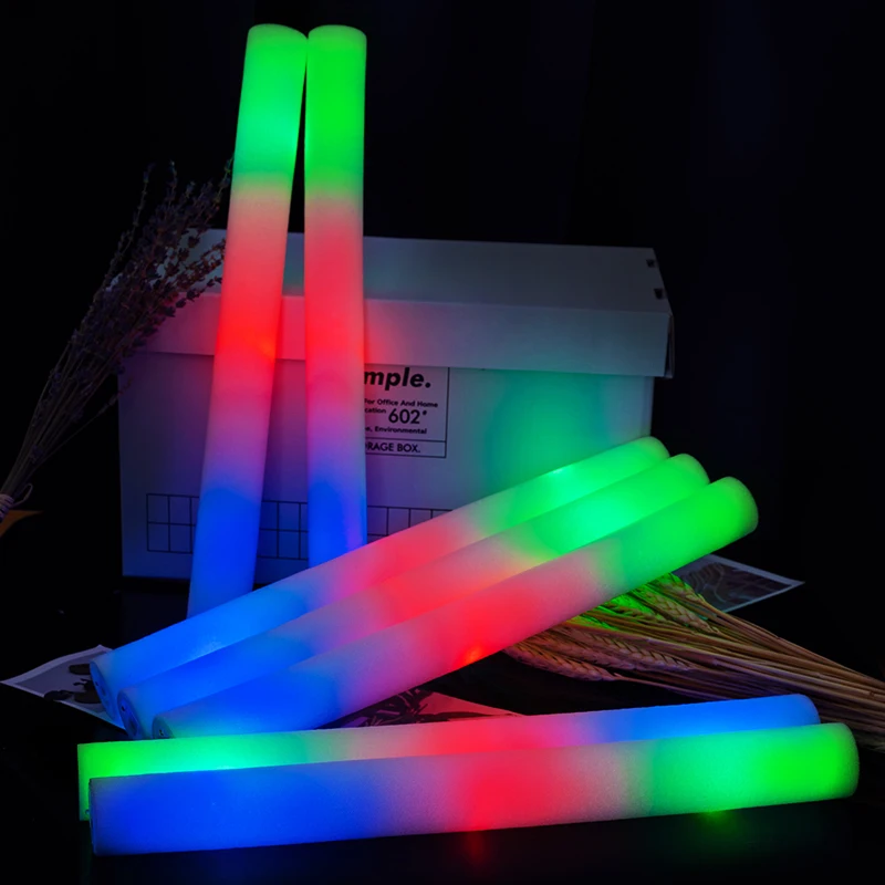 

12/15/30/60Pcs Bulk Colorful LED Glow Sticks RGB LED Glow Foam Stick Cheer Tube Dark Light Birthday Wedding Party Supplies