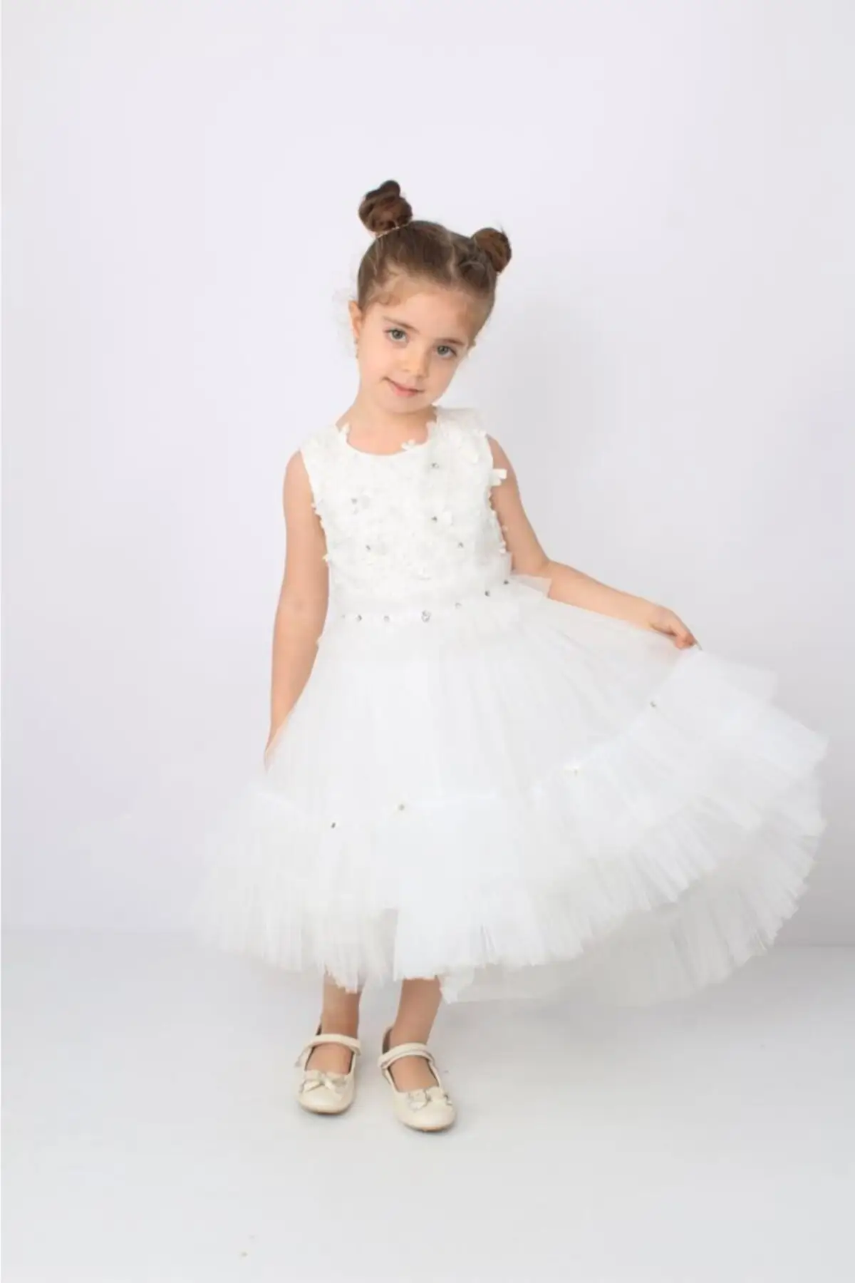 

Вечерние Платья с цветочным принтом для девочек, пышные газовые платья в пол, подвесные тканые велосипедные воротники, белое молодежное пла...