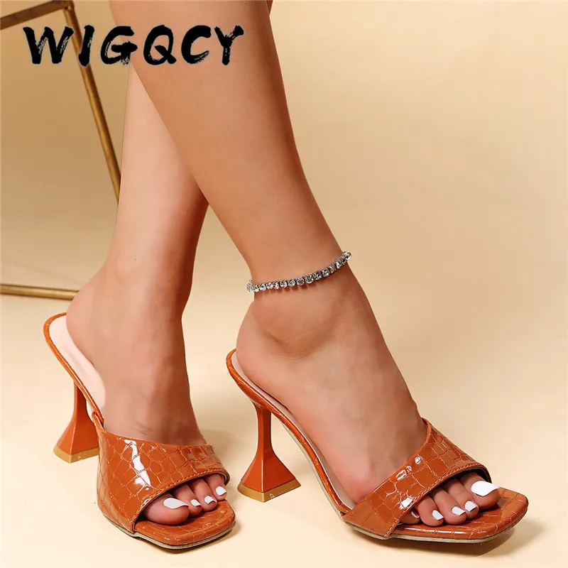 

New High Heels Slippers Women Sexy Thin Heels Stripper Shoes Women Peep Toe Fashion Summer Female Gingham Party Mules Shoes