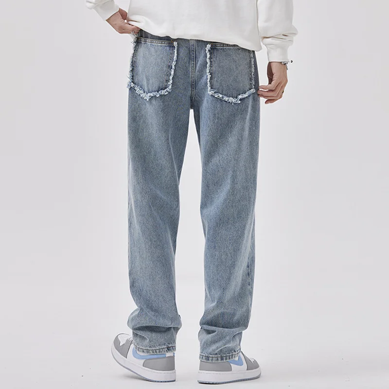 Men Clothing 2022 New Pattern Vintage Recreational Blue Pants Straight Cylinder Comfortable Sense of Design Jeans Autumn Female