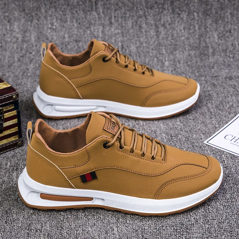 

Sports Shoes for Men Korean Version Fashion PU Leather Casual Comfortable Man Sneakers Low Top Black Running Shoes Men's Sneaker