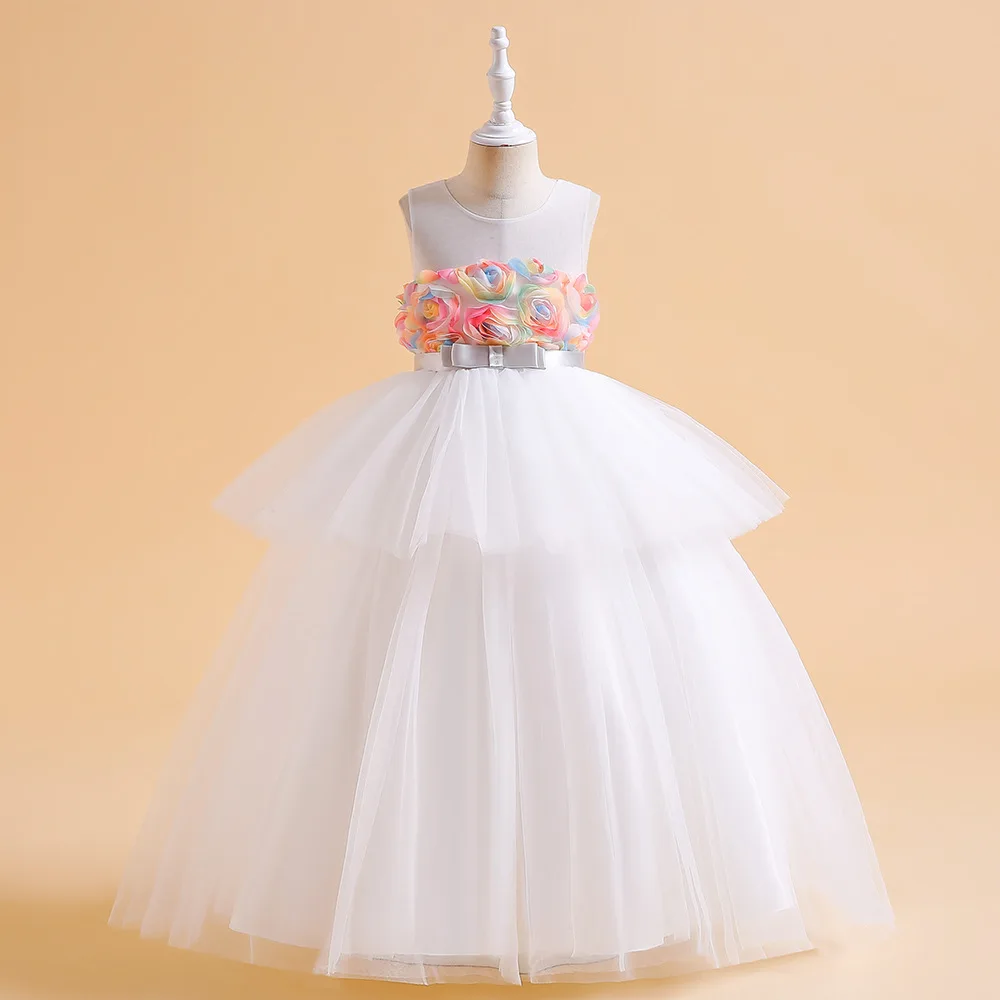 Купи Vestidos 2022 New Sleeveless Wedding Evening Dress Host Costume Ball Gown Dresses For Girls Mesh Long Party Dress 6-12 Years Old за 763 рублей в магазине AliExpress
