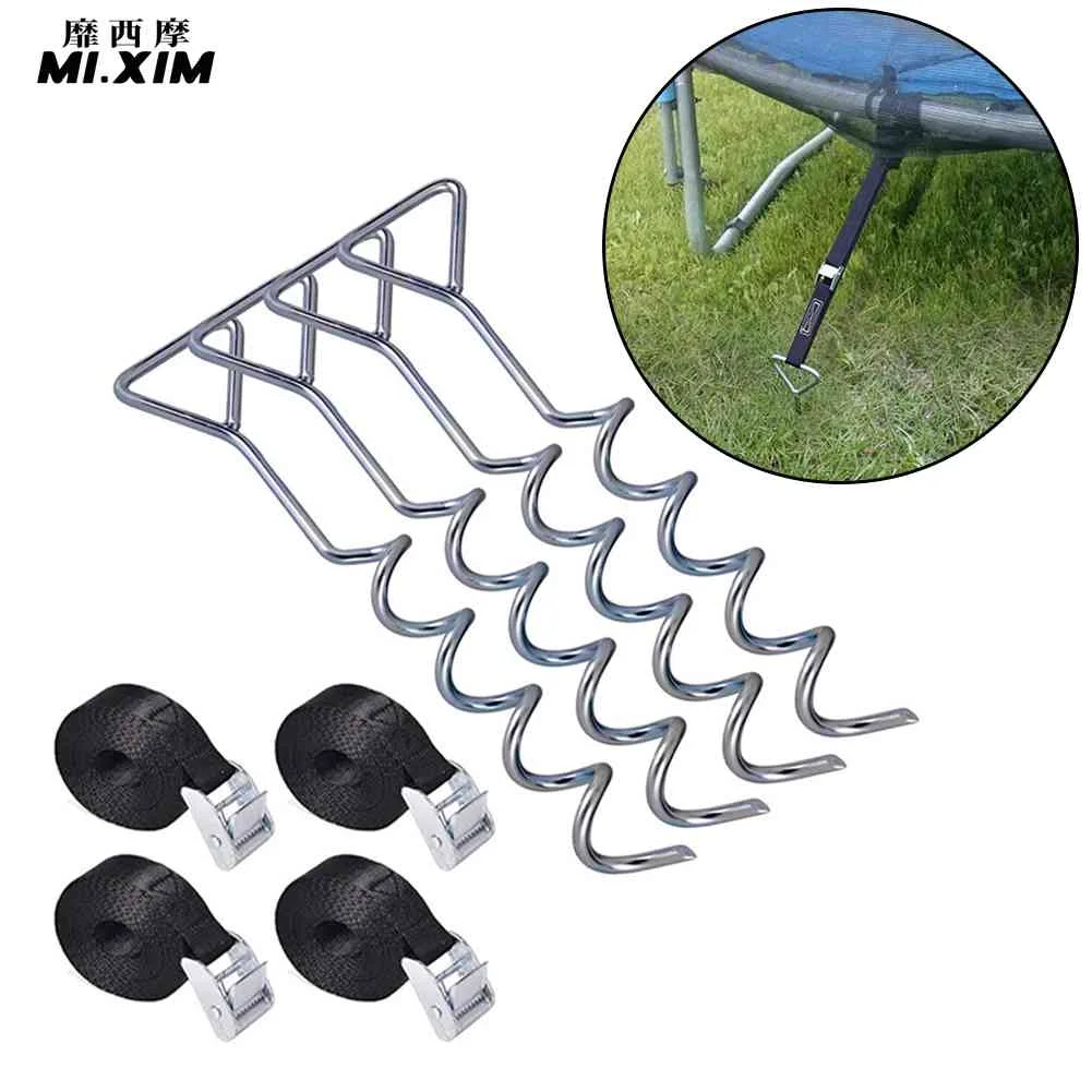 

4pcs/set Outdoor Camping Tent Pegs Trampoline Spiral Ground Nails Screw Anchor Stakes Pegs Tent Nail Accessories with Webbing