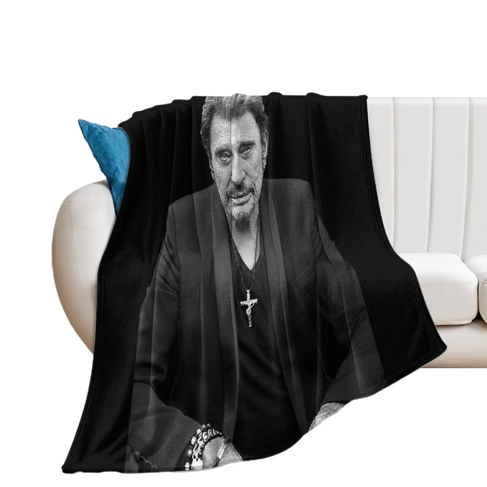 

Woollen Blanket Johnny And Hallyday StickerDurable Resist Pilling Summer Camps Swimming Pools Creative