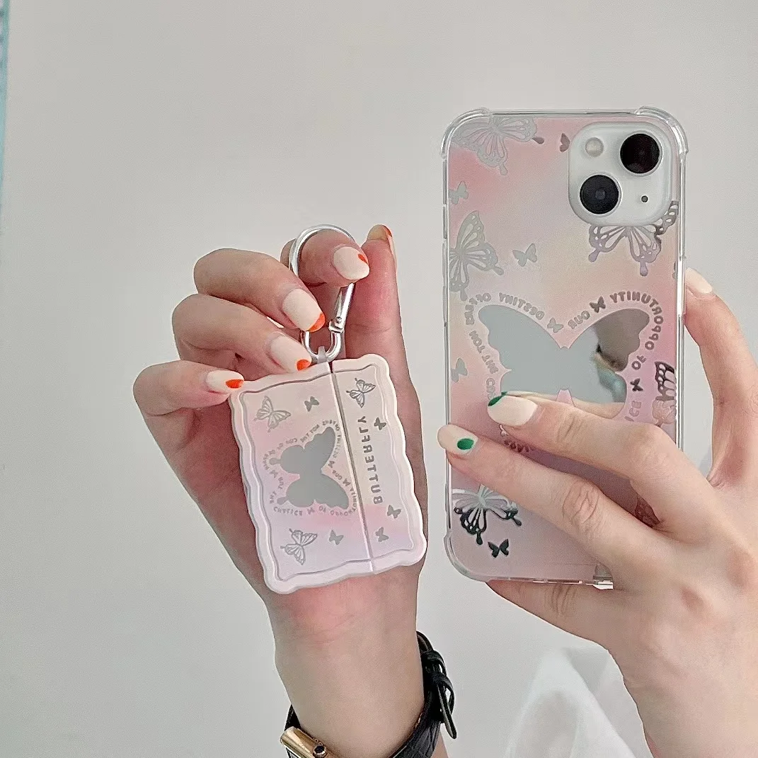 

Ins Cute Electroplated Mirrow Butterfly Phone Case For iPhone 14 Pro Max 13 12 11 Airpods 3 2 Glossy Shockproof Armor Back Cover