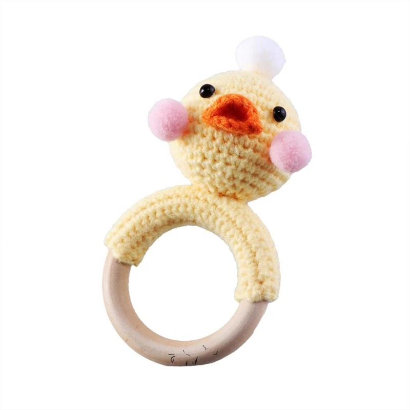 

Cotton Thread Crochet Animal Rattle Knitted Hand Bell Baby Teether Wooden Ring