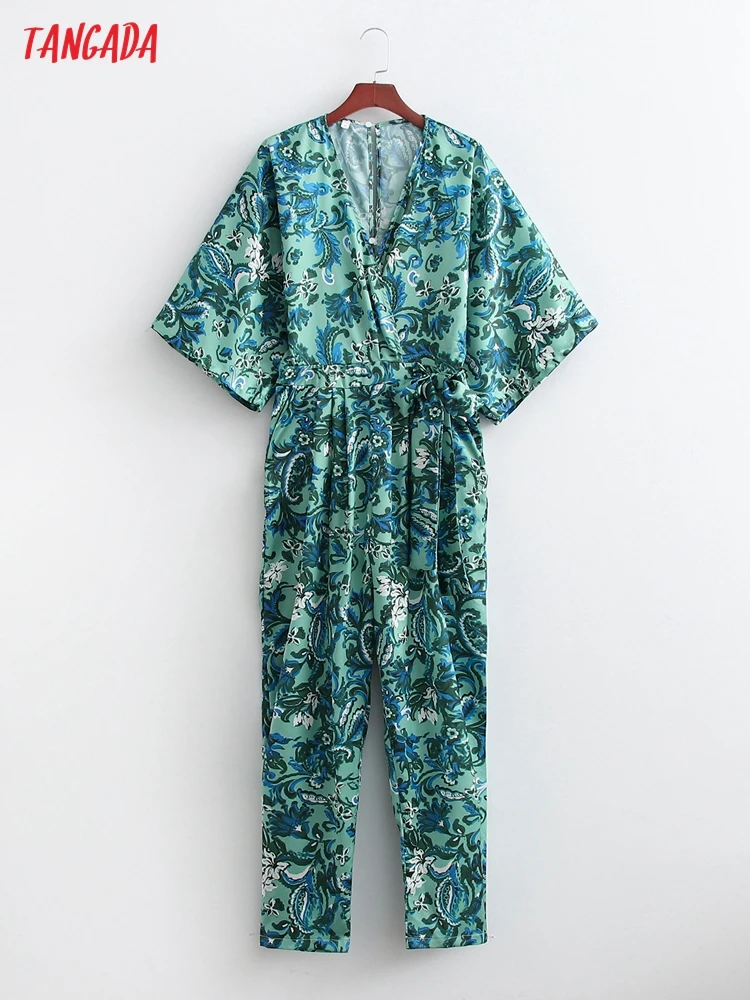

Женский Длинный комбинезон с принтом пейсли Tangada, повседневный комбинезон с коротким рукавом, карманами, V-образным вырезом и вырезом лодочк...