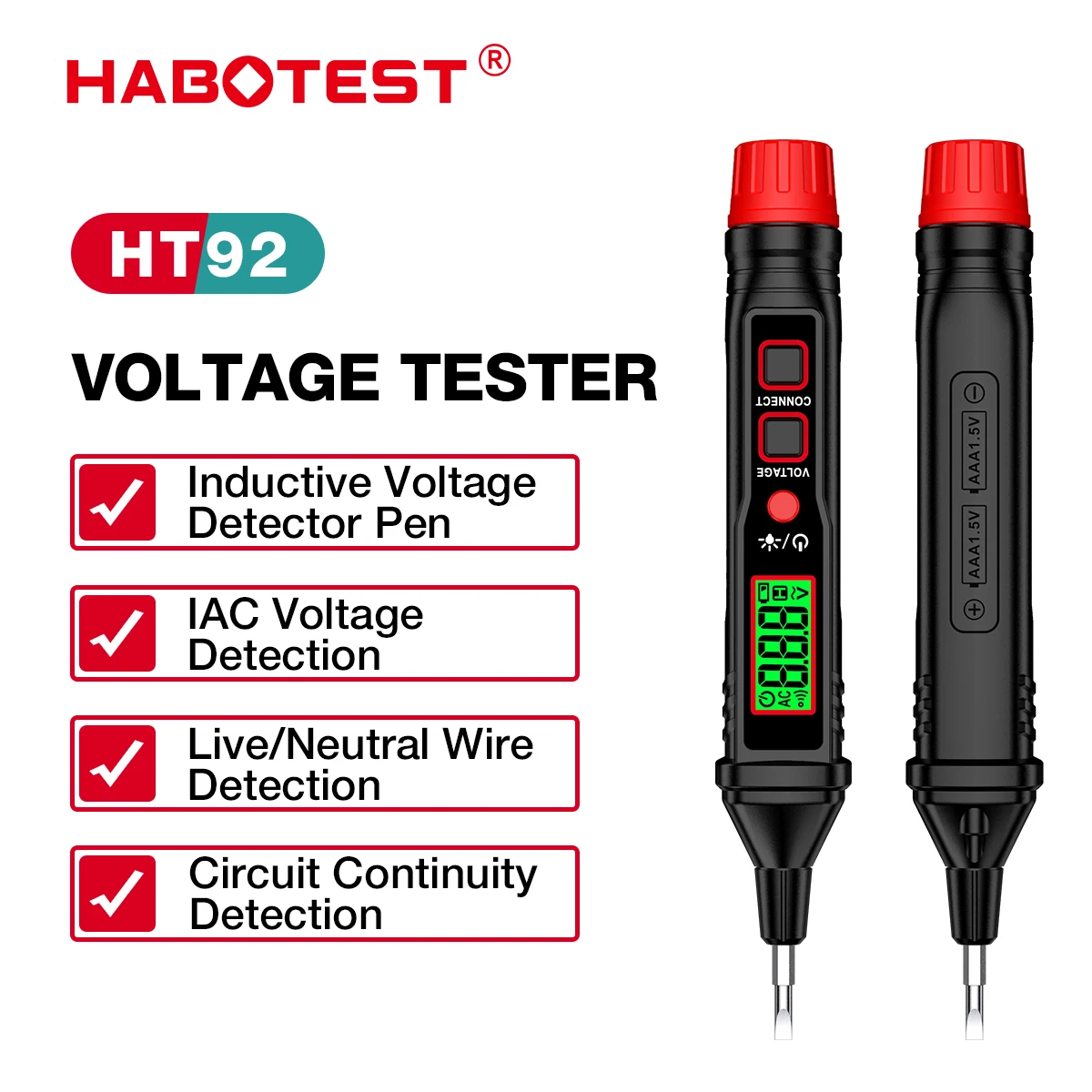 Фото HABOTEST HT92 тестер напряжения в виде ручки стандартный индикатор Подсветка фонарик чувствительность переменного напряжения Электрический тестер №1