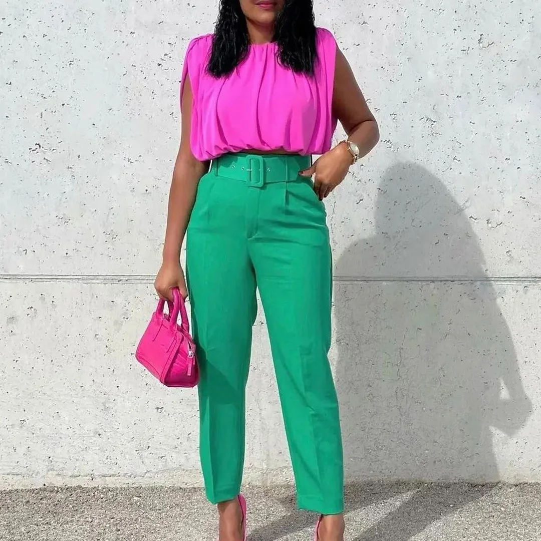 

Elegant Plus Size Women Suit Pants Candy Color Office Lady Plus 3XL Pencil Pants with Belt Female Bottoms