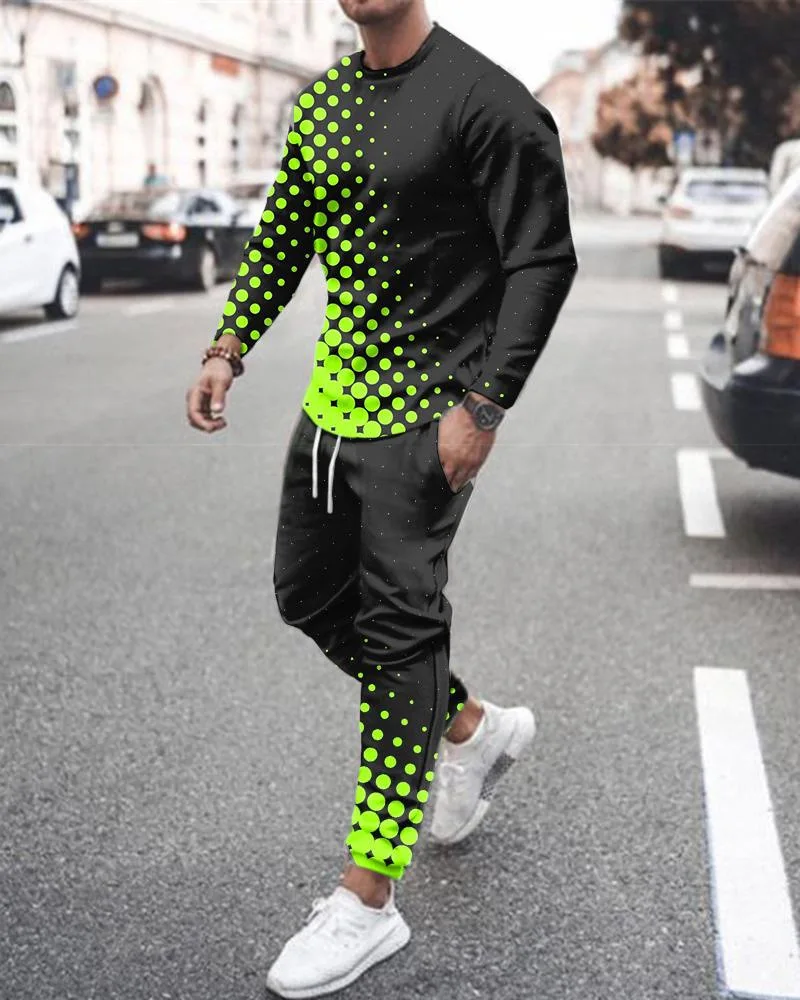 Tracksuit Set Men Smile Face Long Sleeve T Shirts Trousers 2 Piece Casual Sportswear Outfits Oversized Streetwear Jogging Suit