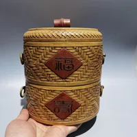 8" Chinese Yixing Zisha Pottery Fushou bamboo shape second floor tea canister storage jar purple mud Gather fortune Office