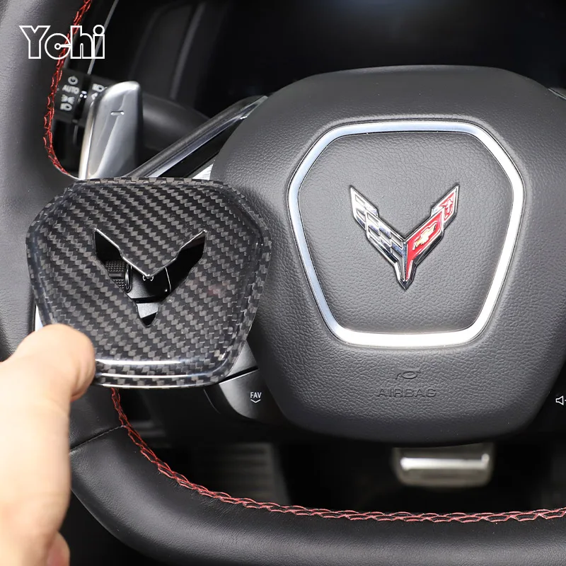 

Real Carbon Fiber Car Steering Wheel Emblem Badge Trim Sticker For Chevrolet Corvette C8 Stingray Z51 Z06 2020-2023 Accessories