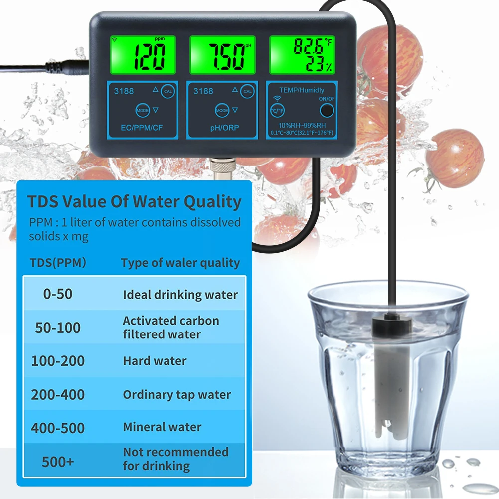 

Tuya Water Quality Tester EC Conductivity 7-in-1 Water Quality Detector Smart Remote Treatment Analyzer for Swimming Pool Pond